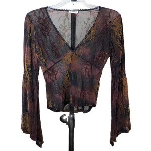 SHARAGANO - Vintage - Sheer Long Sleeve Women Size Small - Brown Plum and Gold